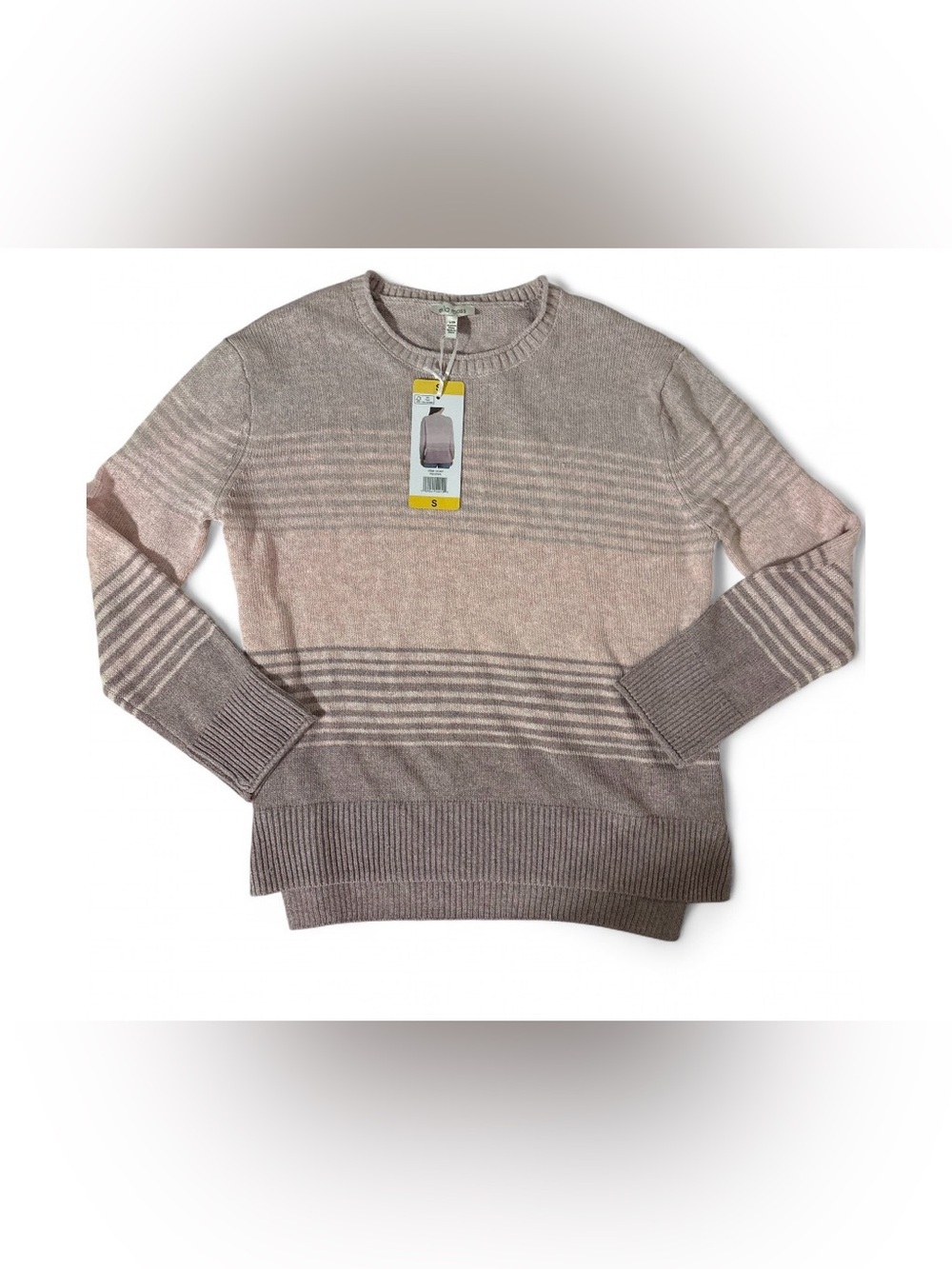 Ella Moss Ombre Stripe Crewneck Sweater in Taupe and Blush